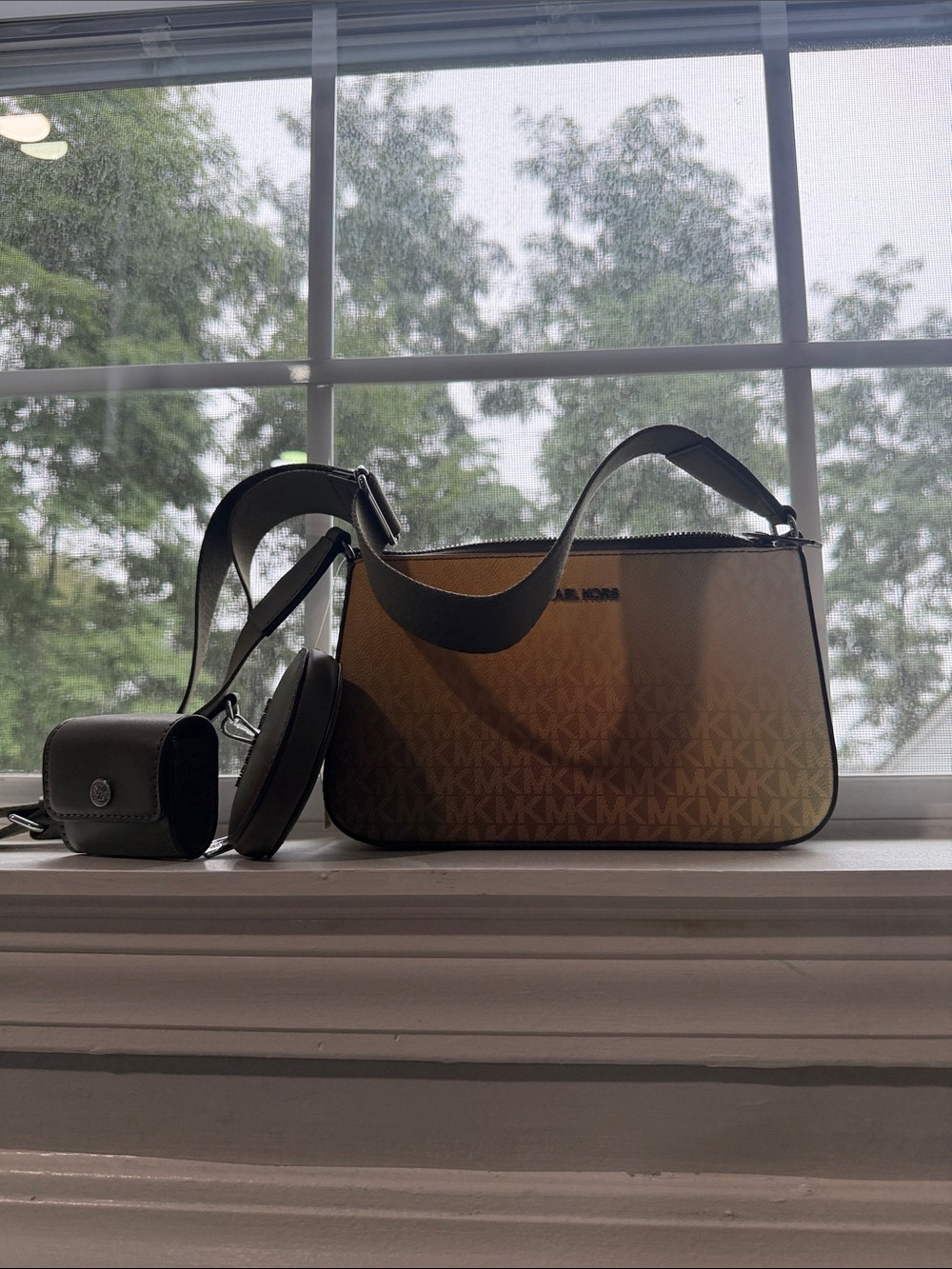 Michael Kors Tan and Brown Signature Crossbody with Strap Pouches